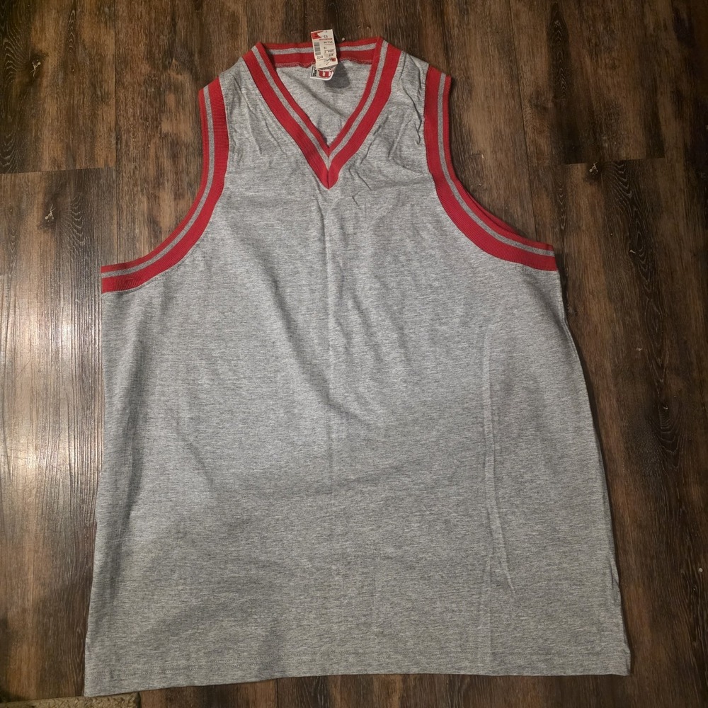 Vintage Y2K Wilson Sleeveless V-Neck Gray Red Jersey Tank Men's XXL Activewear
